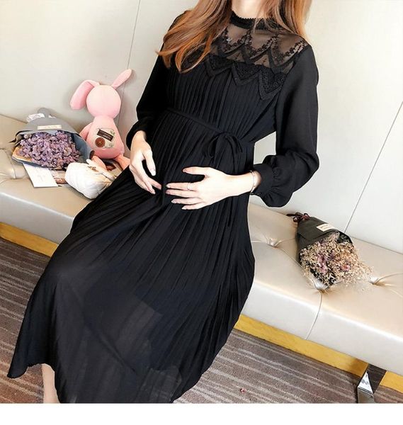 

dhl 50pcs chiffon dresses maternity clothes for pregnant women long sleeve pleated dresses, White