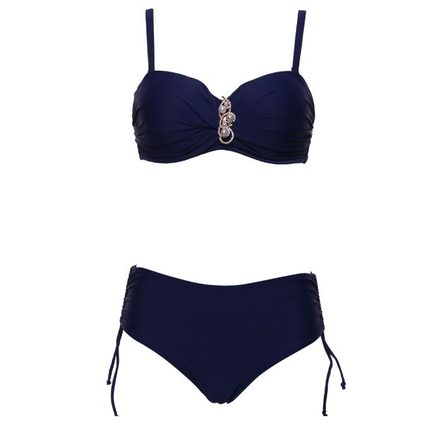 

andzhelika plus size swimwear bandeau 2019 solid diamond high waist bikini set swimsuit swim bathing suits ak8091 mx200613, White;black