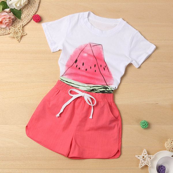 

toddler kid baby girl small watermelon shirt+shorts clothes outfit 2pcs set, White