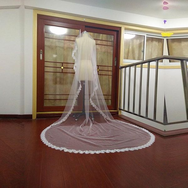 

fashional elegant nice-looking cathedral-length one-layer white ivory lace applique edge wedding veils meidingqianna brand bridal veils, Black