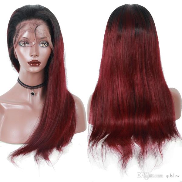 Burgundy Human Hair Lace Wigs Ombre 99j Wine Red Color Hair Lace