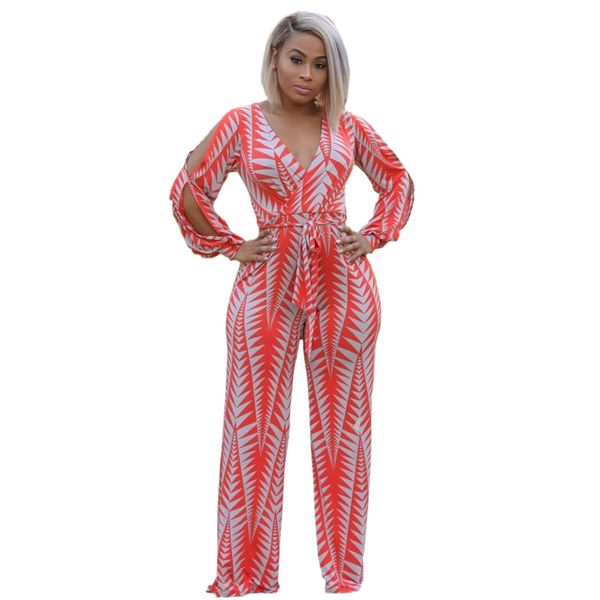 

summer women jumpsuits printed sashes long sleeve loose street rompers night club party elegant one piece outfits, Black;white