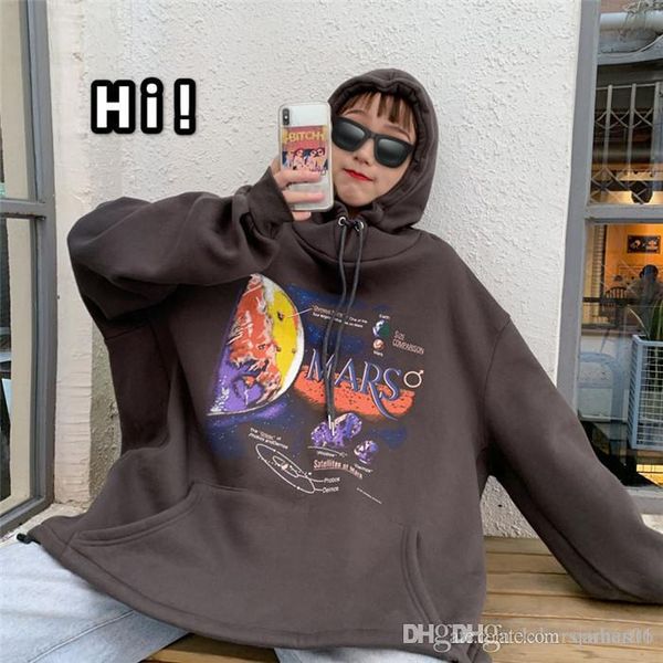 

womens oversize designer hoodies floral print boyfriend style female clothing long sleeve plus velvet casual apparel, Black