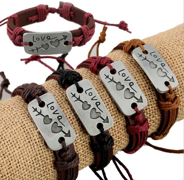 2019 Nuovi amanti Bracciale Charm Doppio cuore Amore Bracciale in pelle Moda gioielli coppia economici per uomo e donna