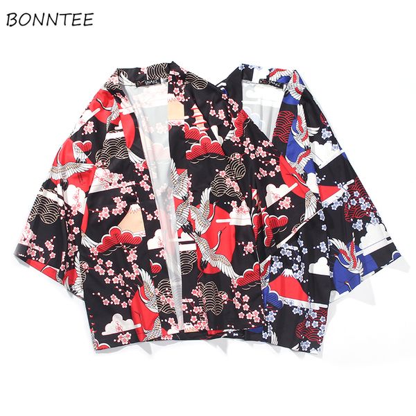 

shirts men printed simple funny three quarter sleeve loose fahsion japanese style shirt mens daily soft breathable clothing new, White;black