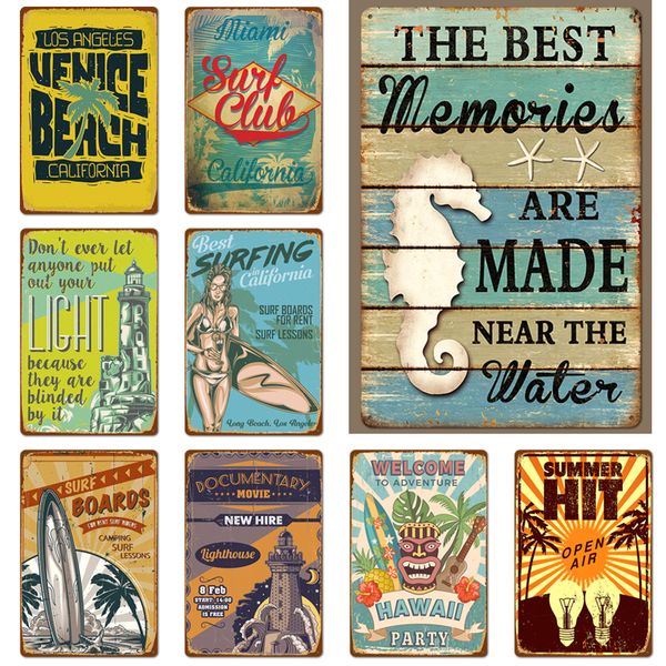 

2020 hello summer surf shop decor aloha hawaii металл олово знаки стены искусства картина тарелка seaside bar pub club налет waikiki beach p
