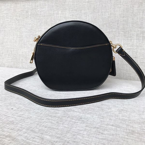 

fashion women shoulder bag genuine glovetanned leather round women bag circular crossbody black pink color size:20/18cm