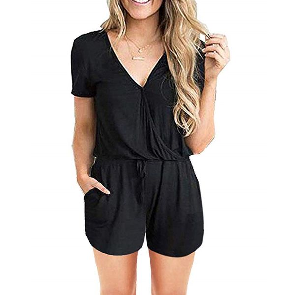 

harajuku plus size xl fashion new playsuit women loose bodysuit jumpsuit playsuits office lady solid lace up rompers, Black;white