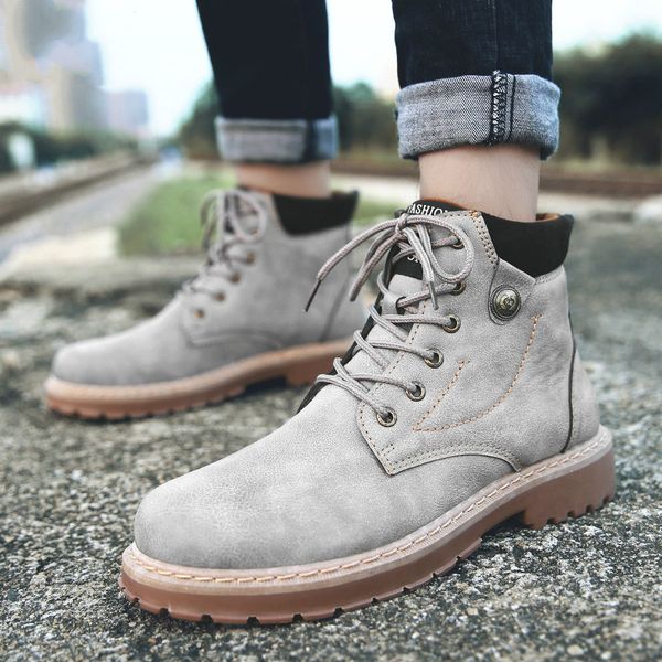 

2019 high mens boots england style solid army boots flock rubber winter men's ankle shoes zapatos de hombre k4-95, Black