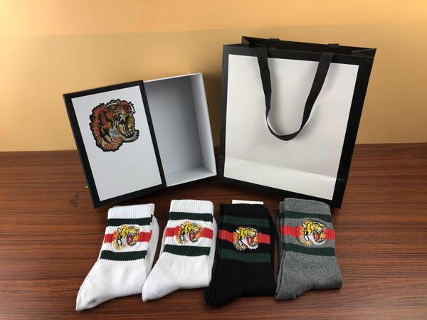 

New 4pair embroidery tiger head ock antibacterial deodorant cotton fa hion ock 2white 1black 1grey port de igner ock