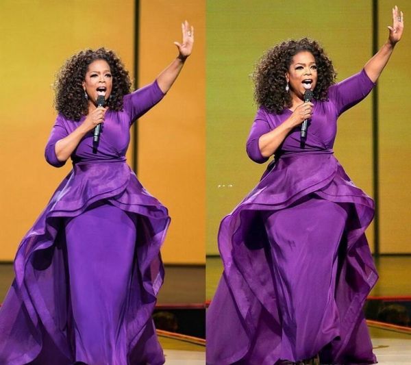 

oprah winfrey evening dresses sheath celebrity gowns middle east dubai arabic style purple evening party dress formal plus size women wear, Black;red