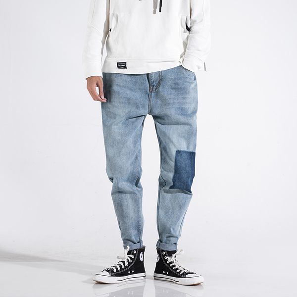 

idopy fashion men's brand designer slim fit jeans patchwork stretch denim pants blue vintage washed jean trousers for male