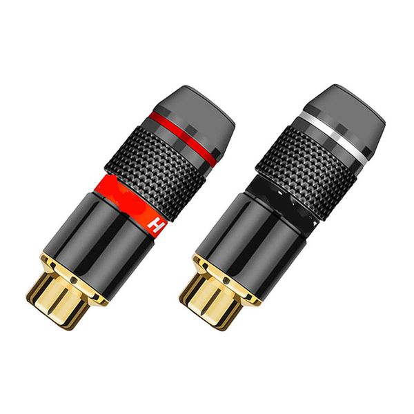 Freeshipping 100pcs / lot Feminino RCA Jack soquete fio conector banhado a ouro Jack RCA para altifalante 50 pares de vermelho + preto