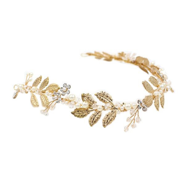 

retro style bride wedding hair band handmade pearl leaf bridal tiara headband wedding hair accessories ee345, Golden;white