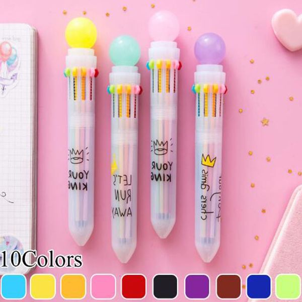 

korean kawaii multicolor ball pen multi function 10 in1 caramel color press ball pen creative school supplies pens stationery, Blue;orange