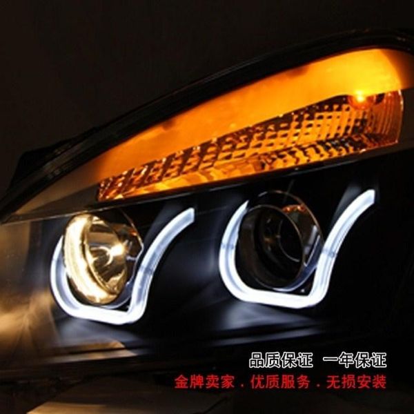 

nissan qashqai longding headlight performance lamp bifocal lens u angel eyes led bi xenon headlight assembly + 1 set h7 led light tulb