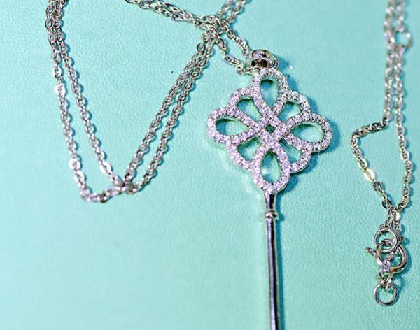 

мода проложить циркон красоты цветок ключ кулон шарм капли воды квадратная форма ожерелье для женщин чистый 925 стерлингового серебра ювелир, Silver