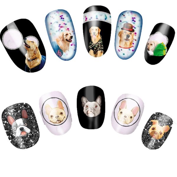 

5 sheet cute dog water decals manicure nail art transfer stickers tattoo decoration water slide, Black