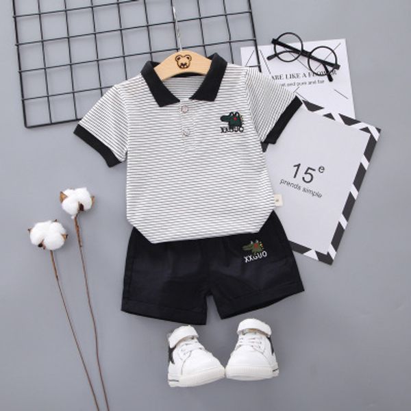 

children summer clothing boys fashion polo shirts + shorts two pieces kids casual breathable clothing sets letter print, White