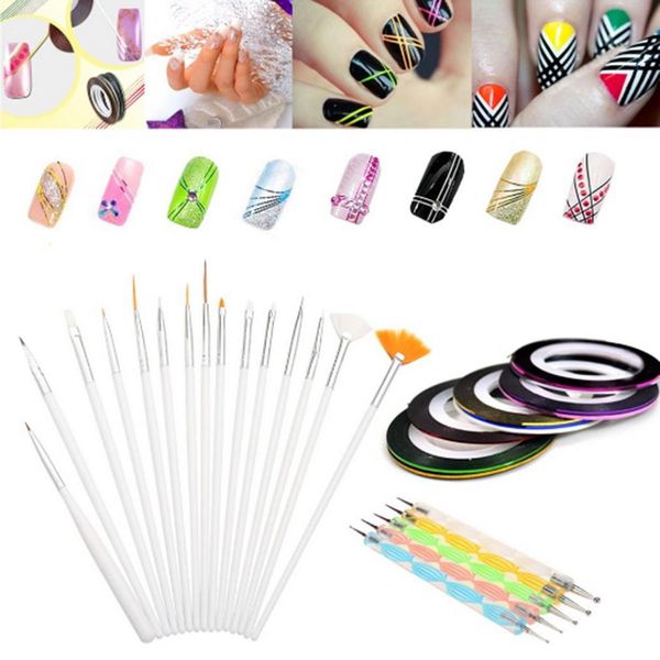 

new fashion nail art dotting painting 15pcs/pack drawing brush 10 rolls multicolor pen polish 5pcs/pack tools
