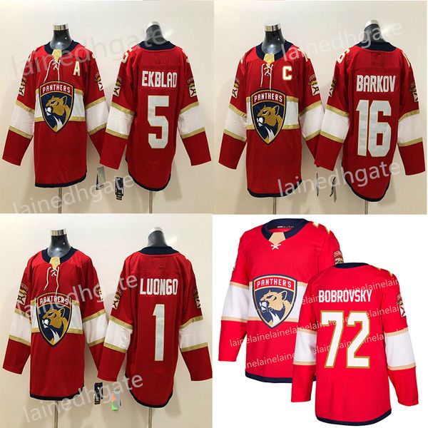 

florida panthers hockey 72 sergei bobrovsky 16 aleksander barkov 1 roberto luongo 5 aaron ekblad red white hockey jerseys, Black;red