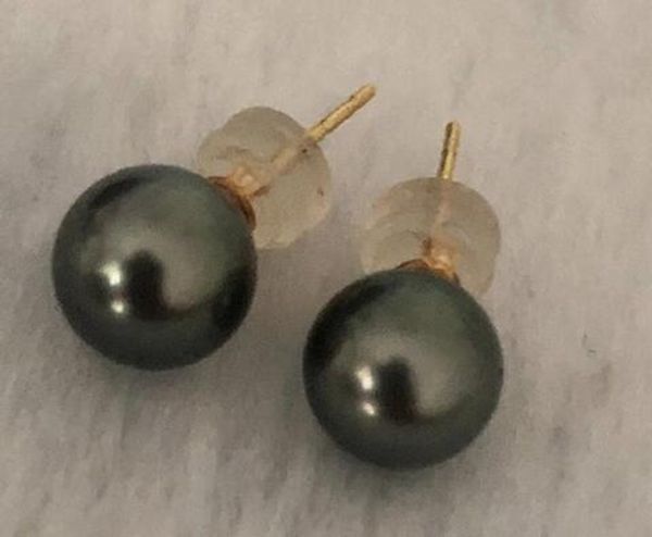 

charming 9-10mm tahitian black pearl green earring 18k, White
