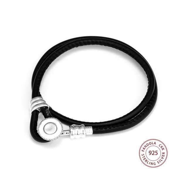

ckk black double leather charm bracelet argent 925 sterling silver pulseras mujer bracelets for women fine jewelry gift