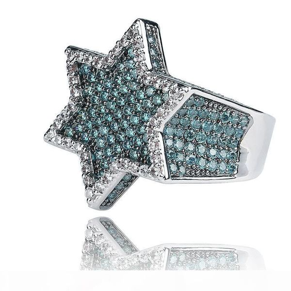 

hip hop mint green zirconia bling hexagon ring 18k gold plated men's finger ring luxurious diamond rap ring, Golden;silver