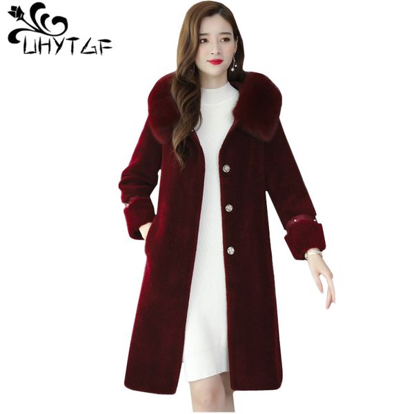 

uhytgf 2019 women winter fur coat quality sheep shearing casual warm jacket women fur hooded 3xl plus size outerwear 650, Black