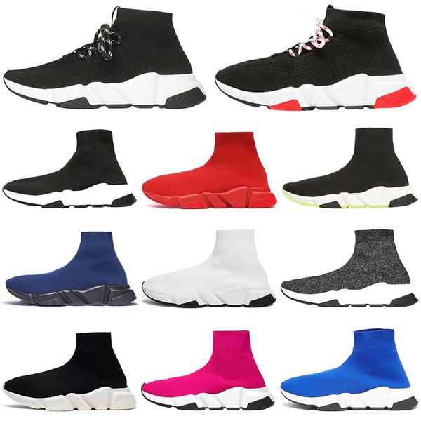 

2020 designer luxury sock shoes speed trainer men women black white blue glitter pink flat socks fashion mens trainers runner sneakers