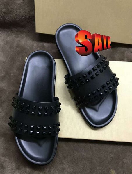 

donna studded flat slippers designer willow nails soft bottom rubber slippers womens flat slippers, Black