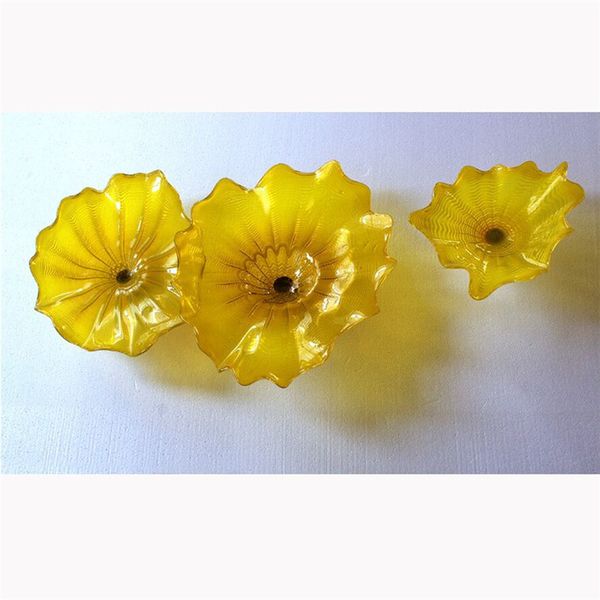 

pretty yellow colored glass art plates modern hand blown murano glass wall lamps home decor glass wall art plate