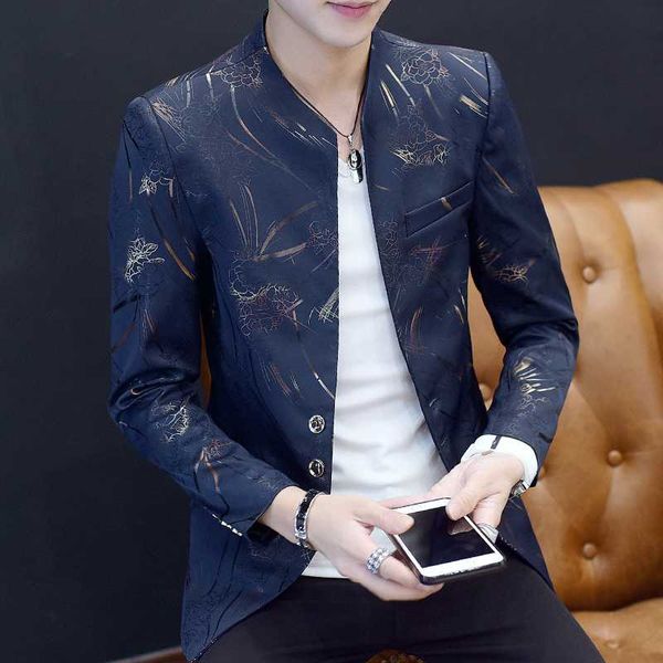 

мужские цветочные blazer китайский воротник пиджак золото версия для печати клуб пром куртка madarin blazer homme slim fit plus размер 5xl 6, White;black