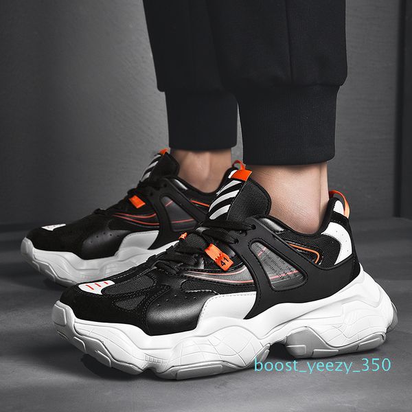 

summer athletic shoes men punched sheet surface casual running shoes white trend versatile thick bottomed dad shoe men trend b35, Black