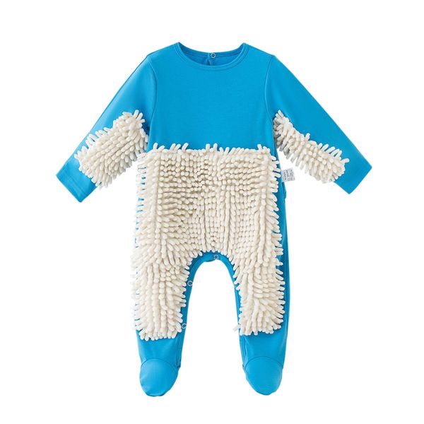

baby jumpsuit romper crawling clothes creative mop romper outfit floors cleaning long-sleeve jumpsuit broom clothes for 0-2 baby, Blue