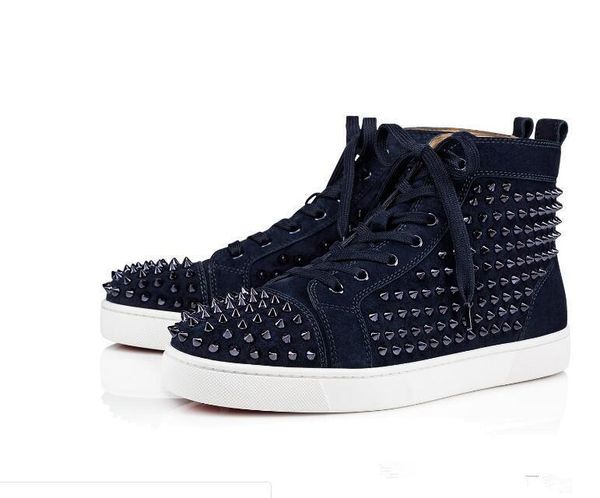 

new brand designer high suede genuine sneaker flats red bottom shoes luxury spikes shoes for men women designer sneakers with box, Black