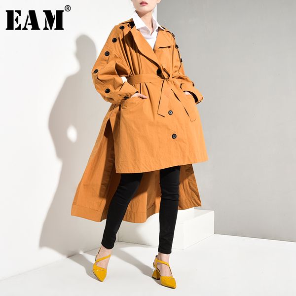 

eam] women asymmetrical oversize trench new lapel long sleeve loose fit windbreaker fashion tide autumn winter 2019 ya0520, Tan;black