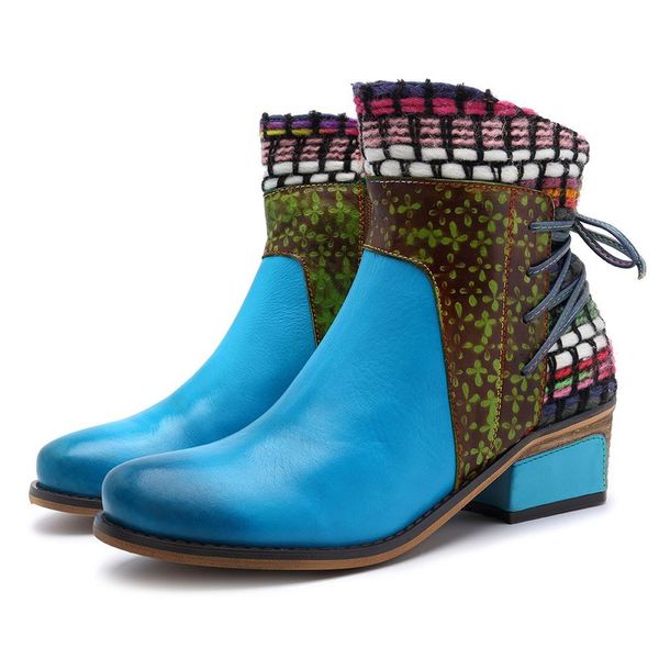 

winter women's blue ankle boots genuine leather low heels round toe motorcycle boots ladies fashion short 19, Black