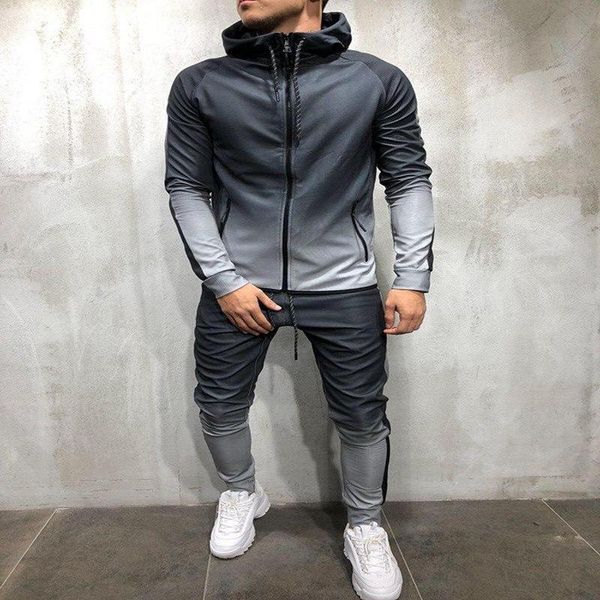

2020 ca ual men 039 track uit long leeve gradient hooded jogging top bottom porty weat 2pc uit trou er hoodie coat pant, Gray