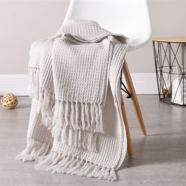 

knitted wool blanket solid color waffle embossed blanket nordic decorative for sofa bed throw towell cape pink