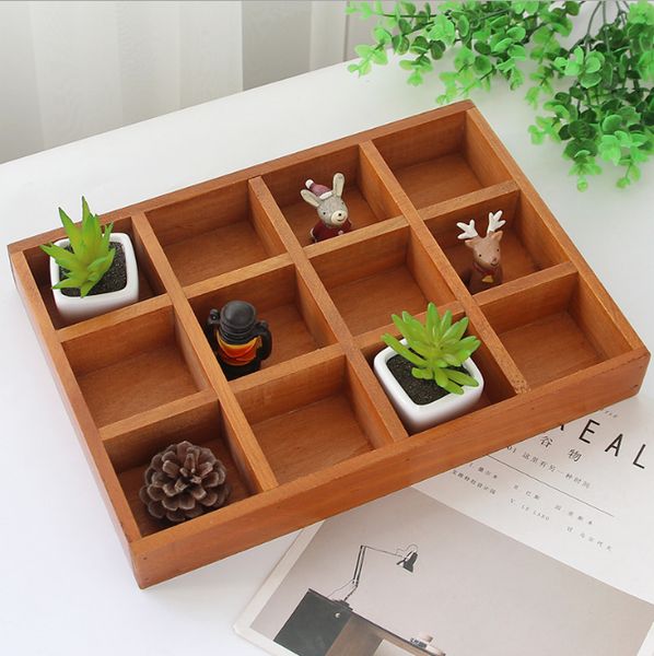 2019 12 Grid Wooden Tray Organizer Desk Compartments Chest Drawer