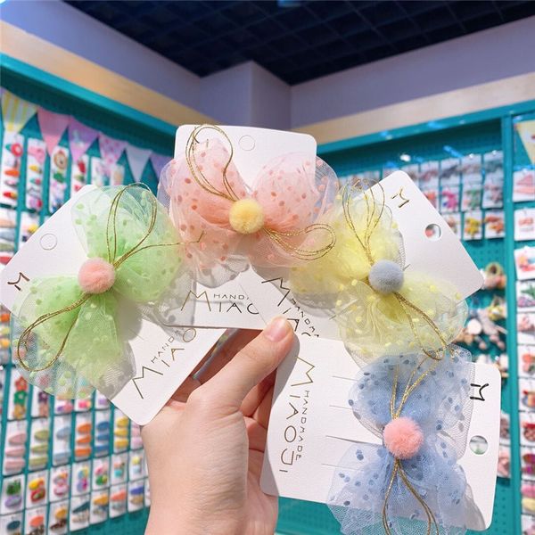 

2020 korean version of the net yarn bow hair clip new candy-colored children's super fairy hair accessories, Slivery;white