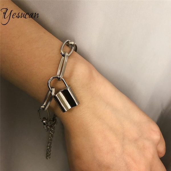 

creative geometric thick chain lock bracelets bangle for women men sweetheart personality geometric simple bracelet gift, Golden;silver