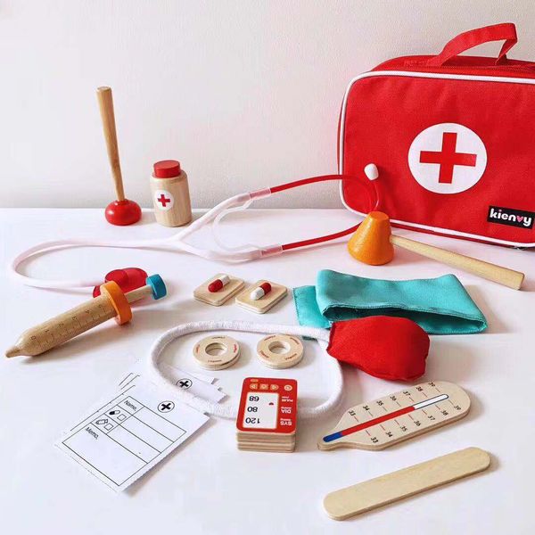 

export south korea children doctor toy set girl's injection wooden model medical kit play house echometer