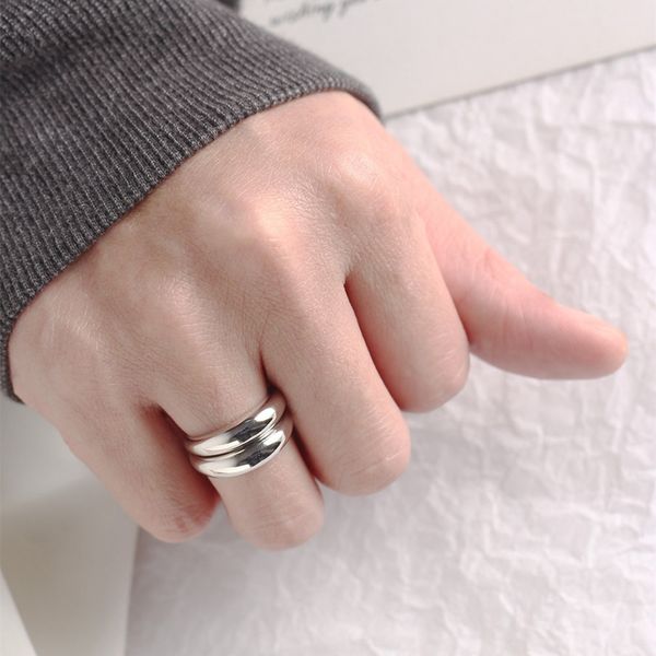 

louleur 925 sterling silver glossy openwork rings silver curved surface simple wild elegant rings for women festival jewelry, Golden;silver