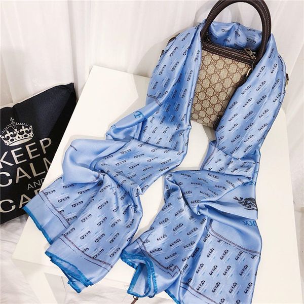 

2020wholesale12 of the latest brand 1of summer scarf fashion nvzhen silk printed scarf scarf soft thin silk shawl 190*80cm, Blue;gray