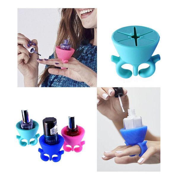 

Profe ional ilicone finger holder nail art form tool for nail oak off nail gel poli h co metic manicure led lamp, Black