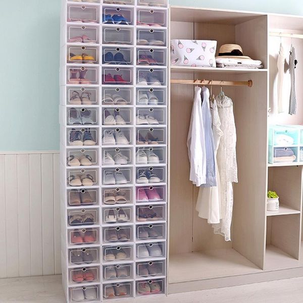 

6pcsshoes box transparent thickened drawer case plastic shoe boxes stackable box shoe organizer shoebox storage rack