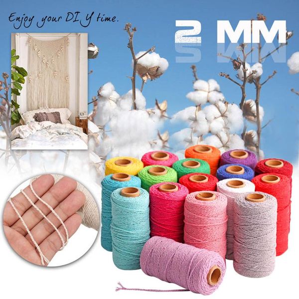 

2 мм 100% хлопок шнура цветастый шнур rope 100yards питания beige twisted craft макраме струнный домашний текстиль свадебные декоративные, Black;white