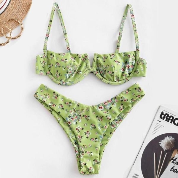 

women swimwear swimsuit bikini set flower v neck two pieces bikini swimwear swimsuit beachwear set #, White